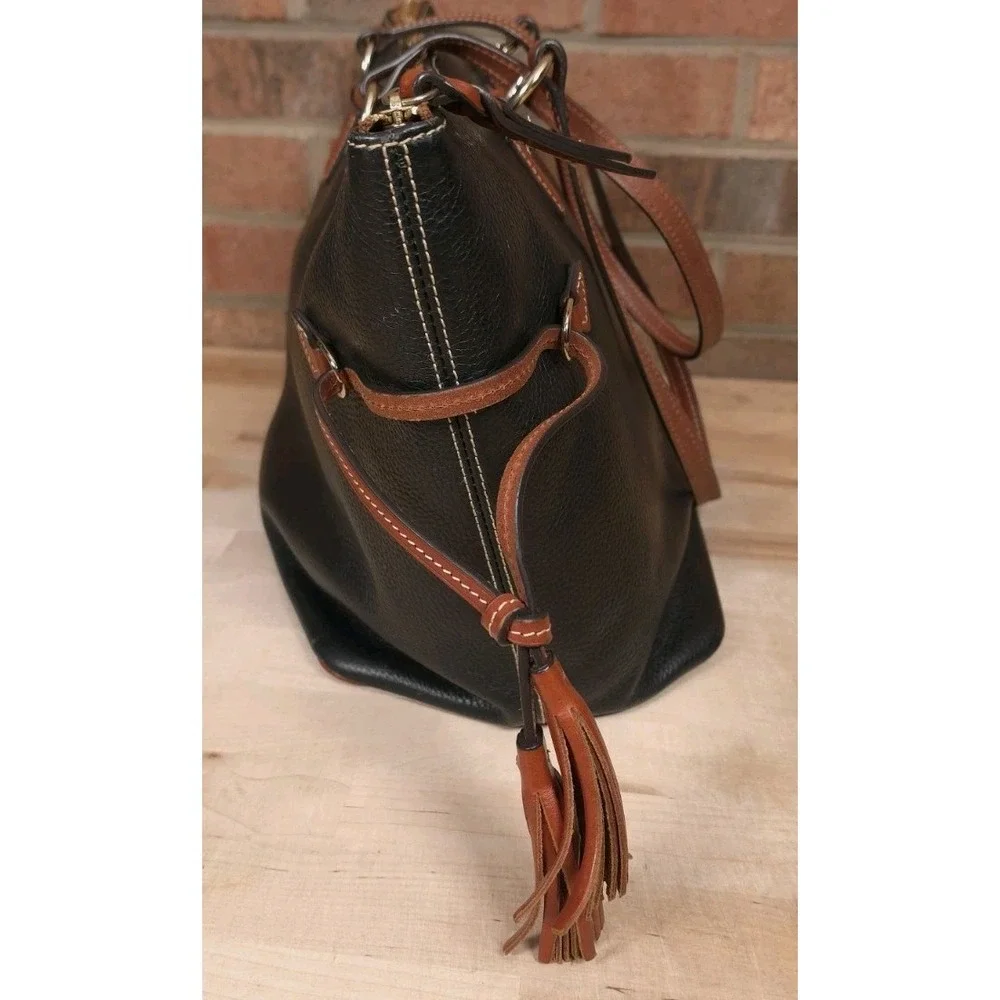Dooney & Bourke Black Pebbled Leather Tassel Shopper Tote Bag Purse Handbag